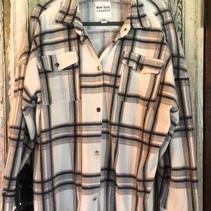 Button Down Over Size Plaid Shirt